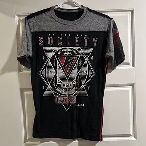 Society Black and Gray Short Sleeve Tee with Geometric Design
